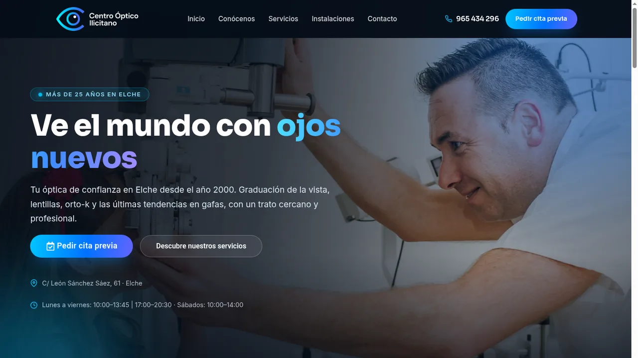 Portada de la web de Centro Óptico Ilicitano diseñada por Olipep Innovación